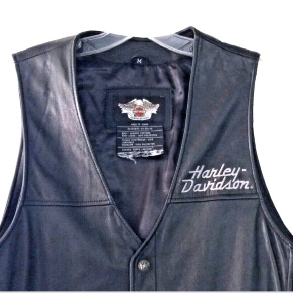 Authentic Harley-Davidson Mens Leather Vest Sz M Black Eagle Patch Thick Leather - Picture 5 of 13